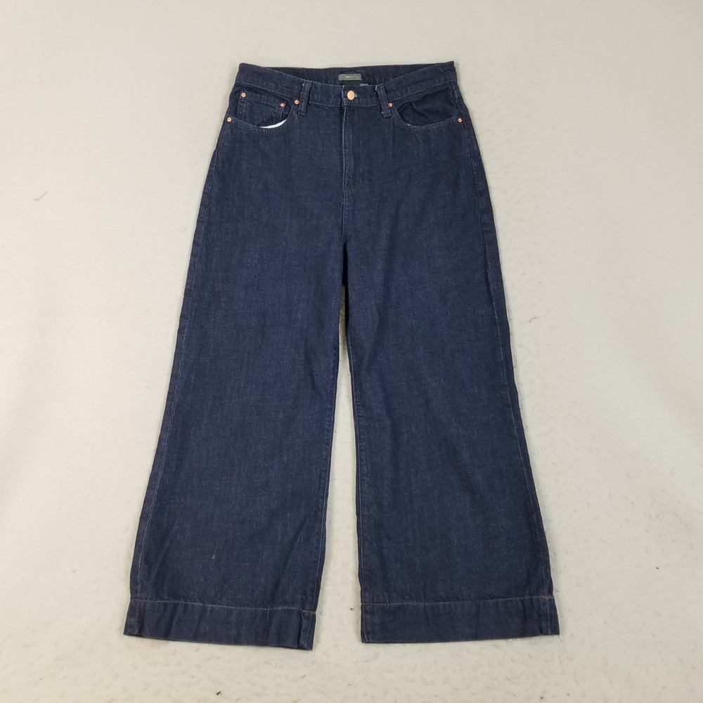 Worthington Jeans Womens 12 Dark Blue Wide Leg High Rise 100% Cotton Denim Pants